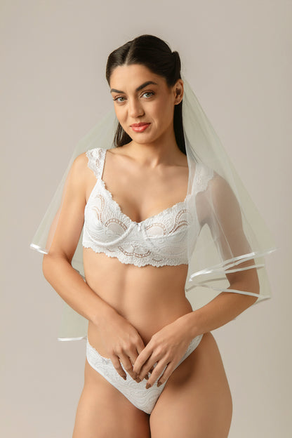 Conjunto de Lingerie Renda Sem Bojo Strass Branco