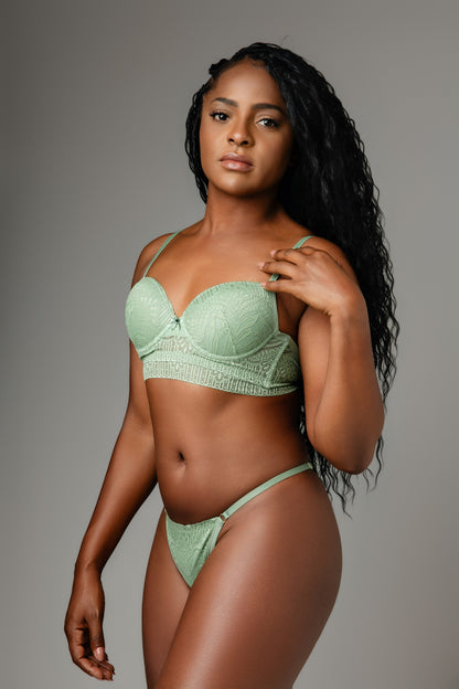 Conjunto Lingerie Renda Bojo e Fio Dental Alecrim